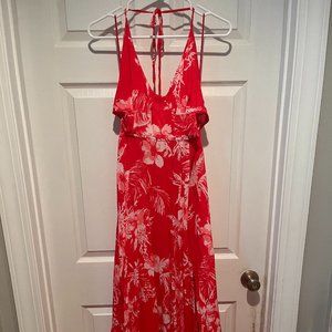 Free People Maxi Dress with Cut Outs M Raspberry and White